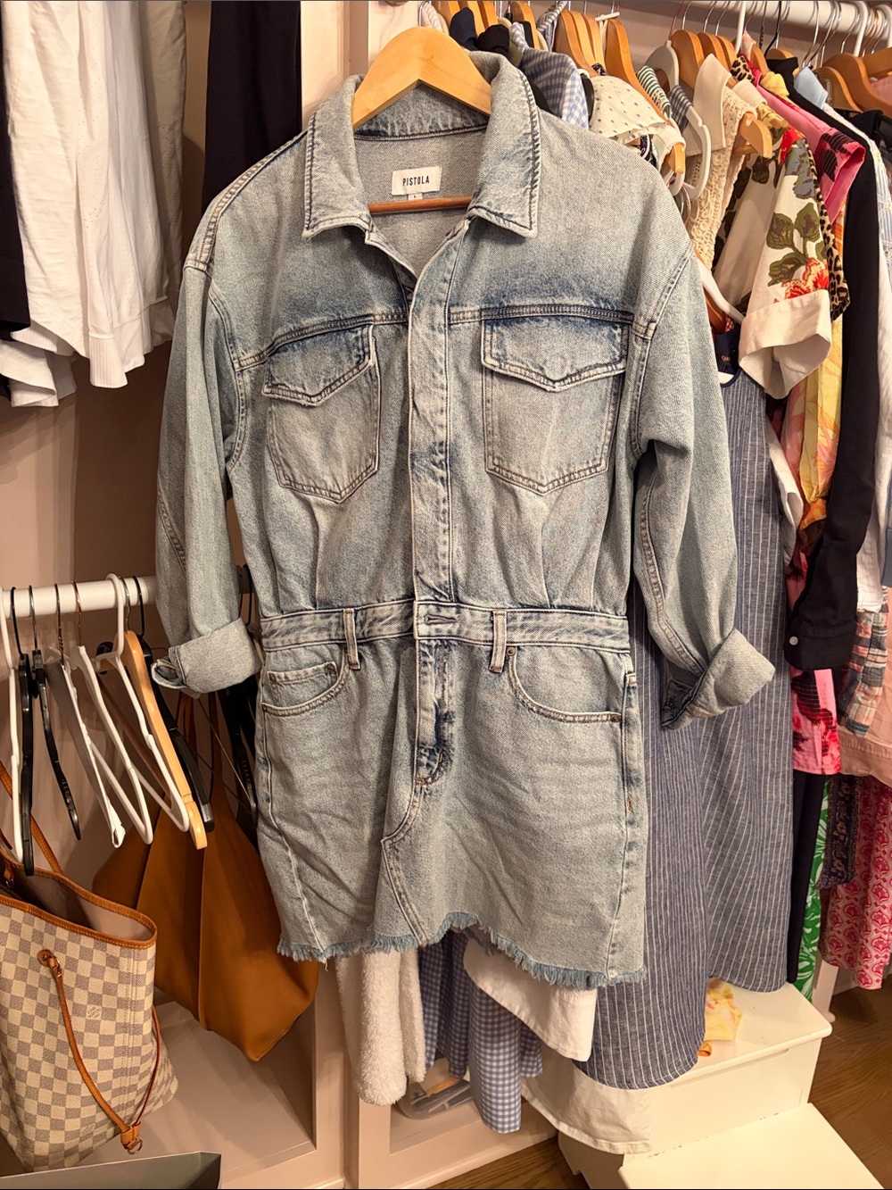 pistola light blue denim jacket dress